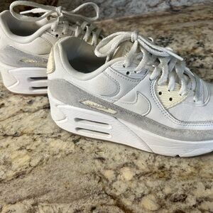 Nike White and Gray Athletic Shoes with Air Max Design